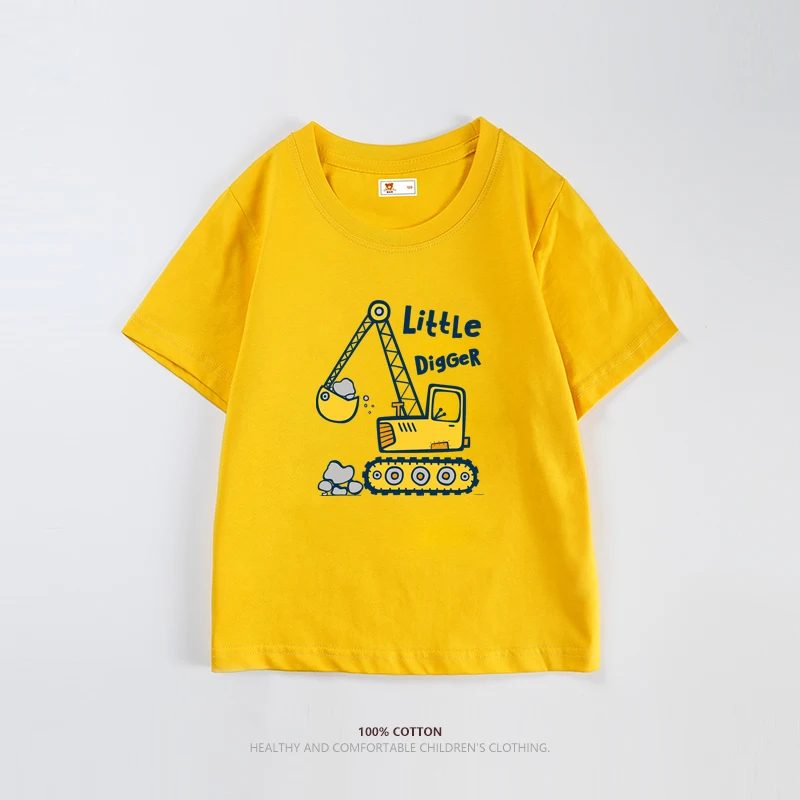 

summer boys kids excavator print t-shirts