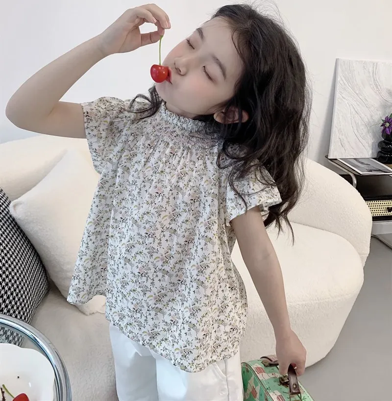 

Pre-sale send on 5.30th summer baby girls clothes French style sweet floral print hand embroidered top kids cotton t-shirt