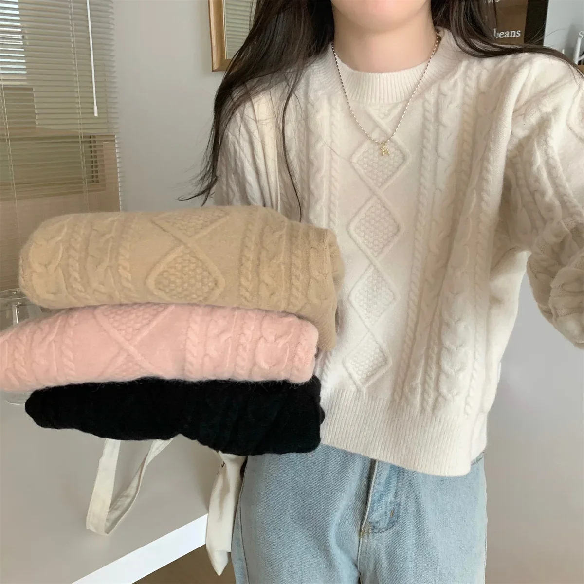 Новое поступление 2023 осенне-зимний пуловер с круглым вырезом в корейском стиле