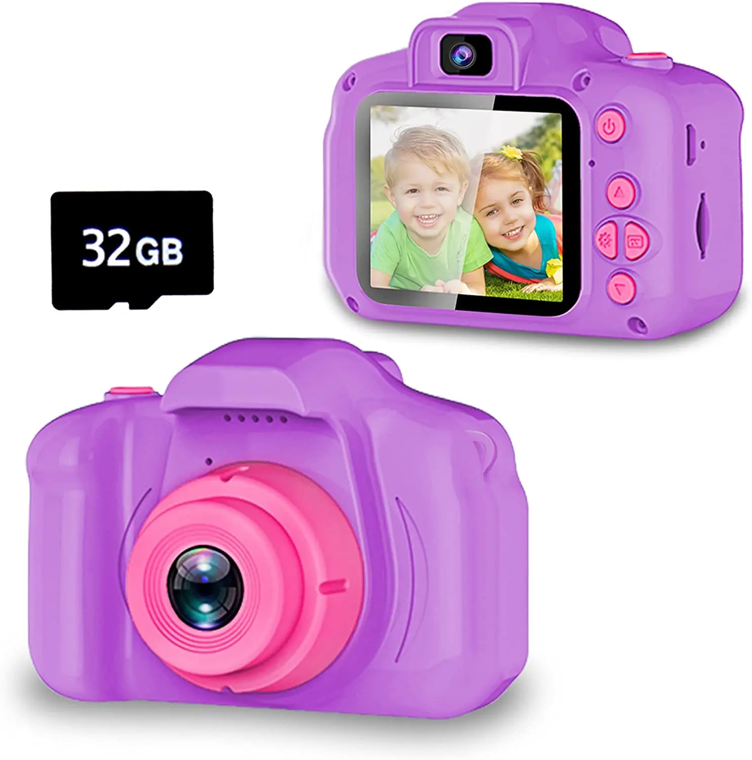 

Kids Rechargeab Selfie Purple HD Digital Video Cameras with 32GB SD Card,Christmas Birthday Gifts Toys for Boys Girls Age 3-9