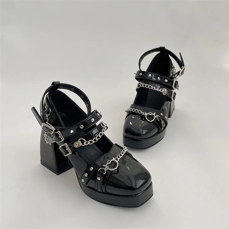 

Женские туфли на массивной платформе, туфли-лодочки в готическом стиле, туфли-лодочки с металлическим украшением, обувь для косплея вампира...