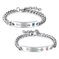 fashion punk her king his queen charm bracelets for women lovers crystal crown couple stainless steel bracelet men valentines