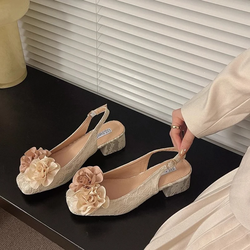 French Chunky Heel Fairy Women Closed Toe Sandals Sle 2024 Evening New Spring Summer Single Shoes Chinese Gentle HZD Retro