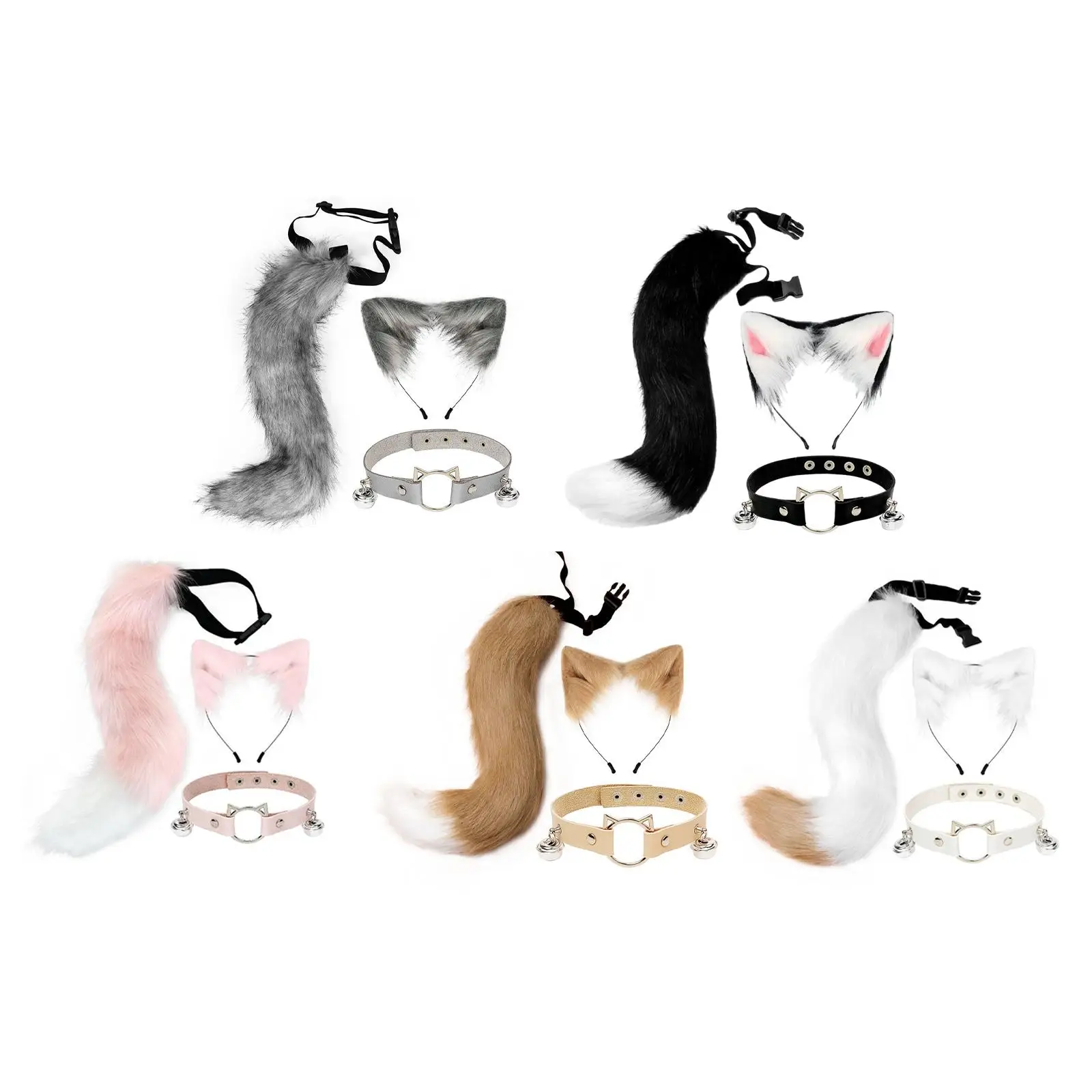 Повязка на голову с ушками и длинным хвостом обруч из искусственных волос для