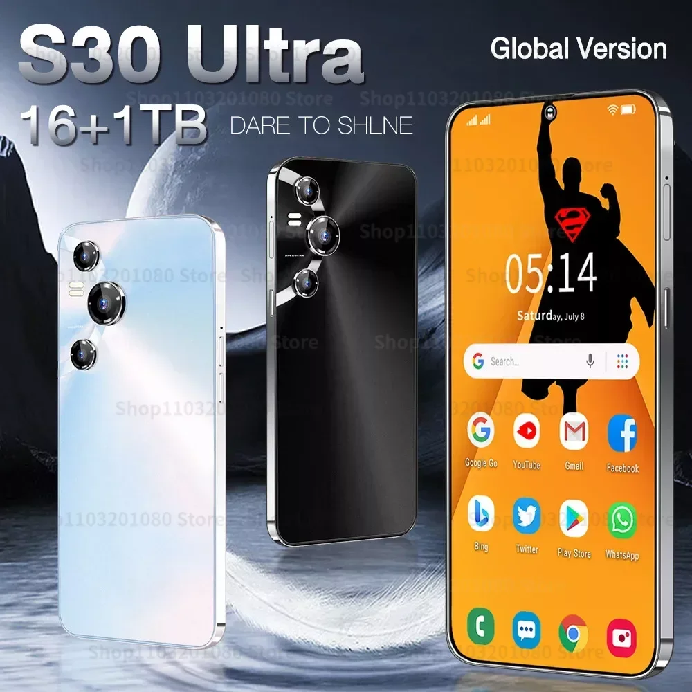 

S30 Ultra Cellphones 5G Smartphone 8000mAh 16G+1TB 7.3 In Face Unlock Cell Phone 50MP+108MP Mobile Phones Android Global Version