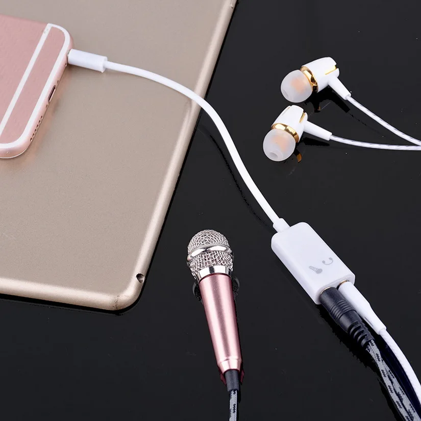 

1000PC 3.5mm Double Jack Headphone Splitter Microphone Audio Adapter 2 In 1 Headphone Jack Microphone Hole for Moblie Phone