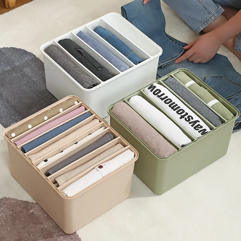 Jeans Compartment Storage Box Closet Clothes Drawer Separation Case Stacking Wardrobe Divider Home Organizer Save Space Boxes images - 6