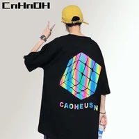 cnhnoh oversize hip hop rainbow colors reflective rubiks cube t shirt short sleeved women tee chic loose for couples