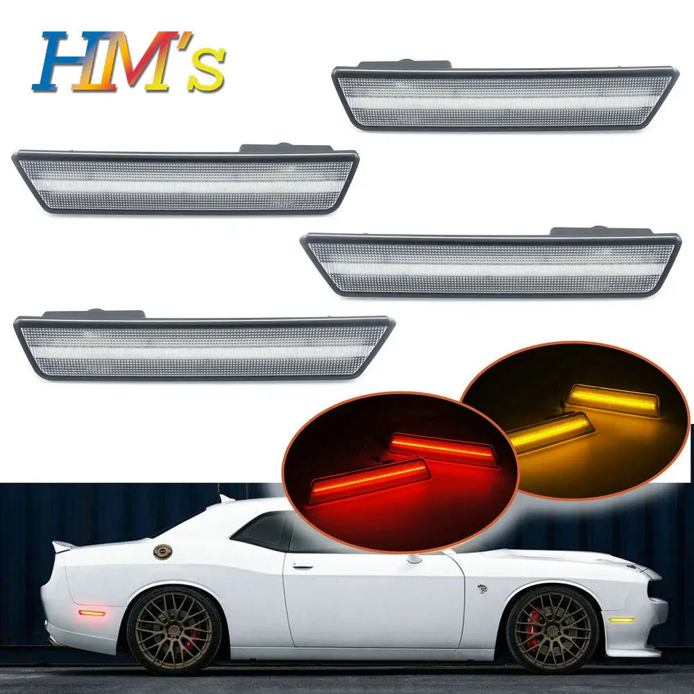 

For Dodge Challenger 2008 2009 2010 2011 2012 2014 Front + Rear 2 Pairs Side Marker Lamps Turn Signals SMD Amber Red LED Lights