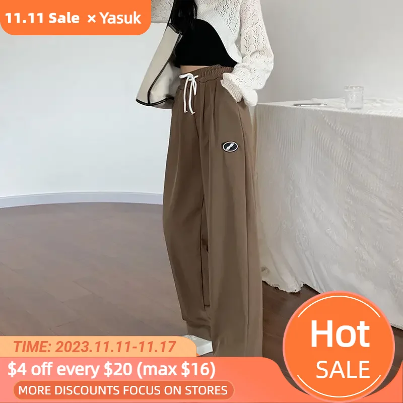 

Yasuk Spring Summer Fashion Sport Casual Soft Comfortable Loose Drawstring Straight Legged Wide Leg Pants Versatile