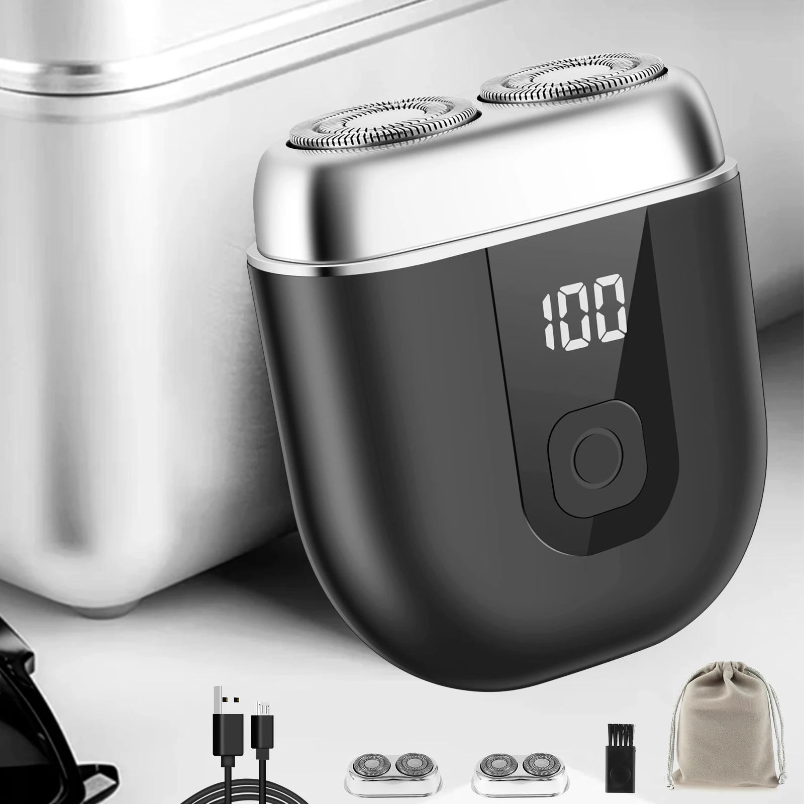 

Mini Electric Shaver with Replaceable Shaving Head IP67 Waterproof Mini Razor with Storage Bag 500mAh Rechargeable Travel Shaver