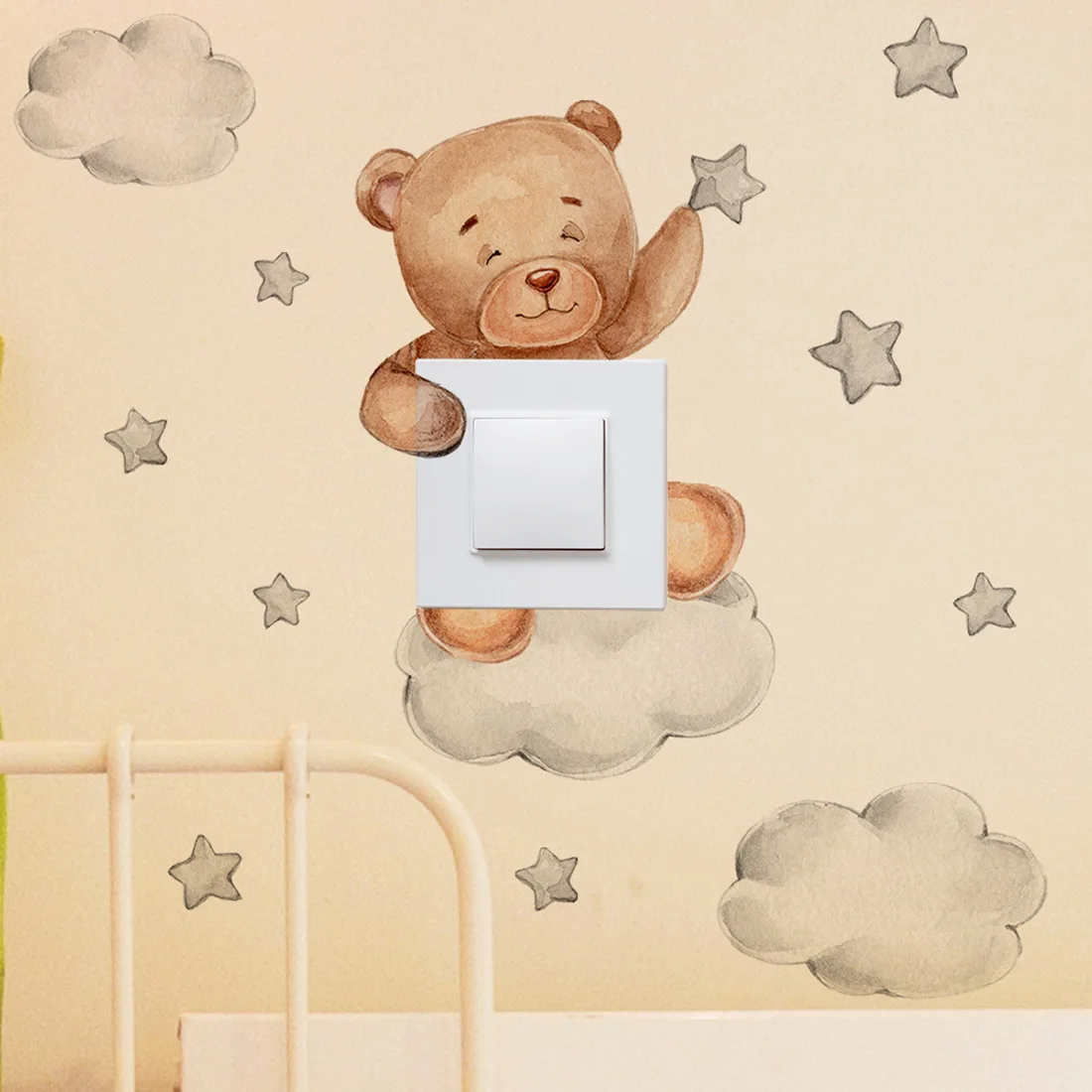 

1set Boho Color Cute Cartoon Animals Switch Stickers For Wall Kids Room Baby Nursery Room Wall Decals Stars Home Decor