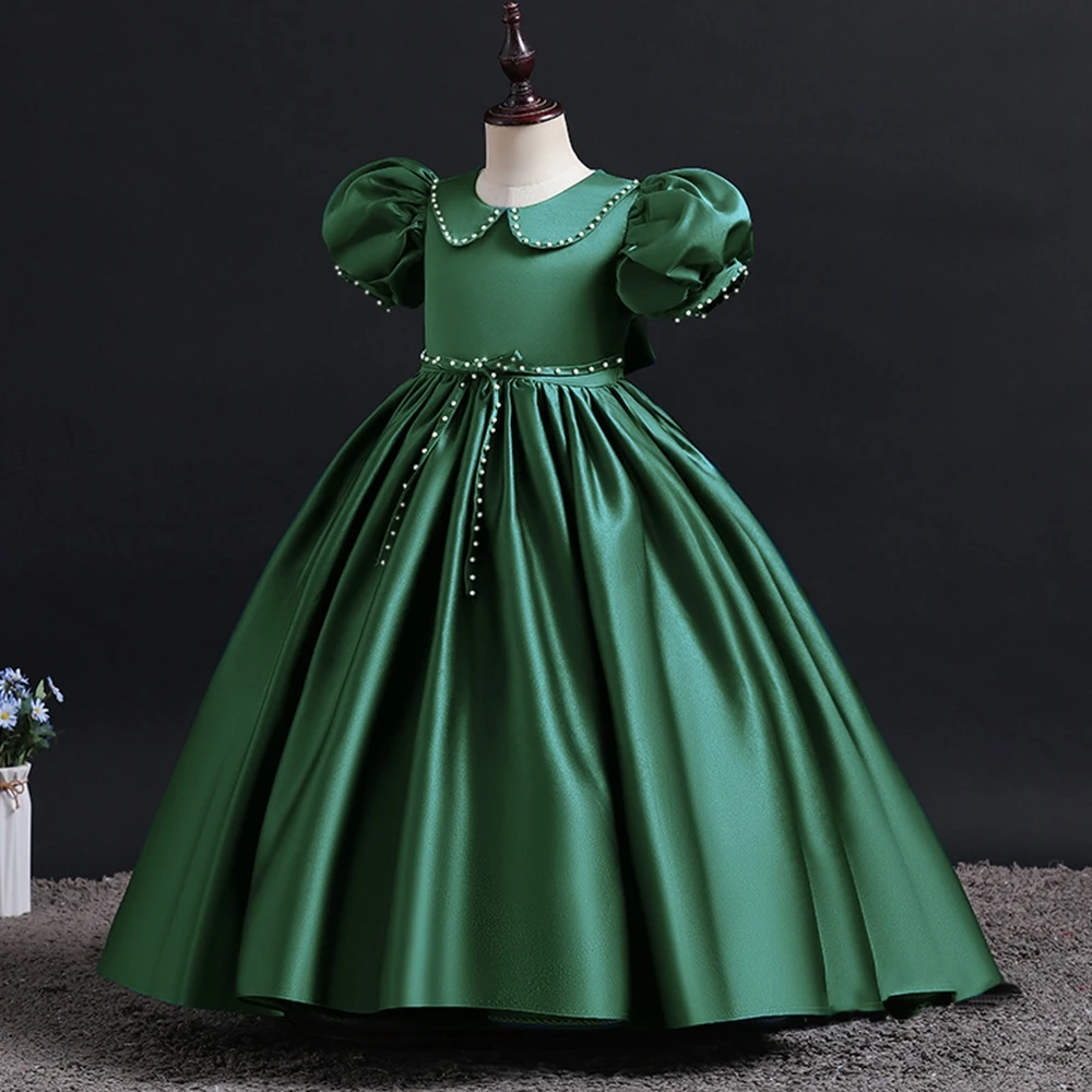 

Girl Dress O-Neck Floor-Length Flower Girl Dress SATIN Pageant Dresses for Girls