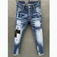new mens skinny jeans with ripped holes and elastic paint spray stitching beggar pants 062