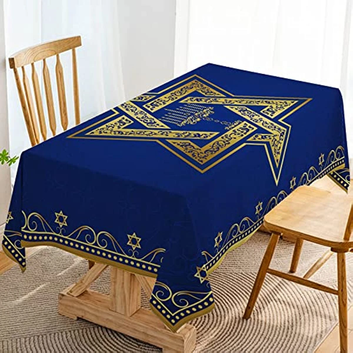 

Hanukkah Rectangle Tablecloth Jewish Chanukah Star of David Table Decoration Menorah Festival Day Home Party Dining Room Decor