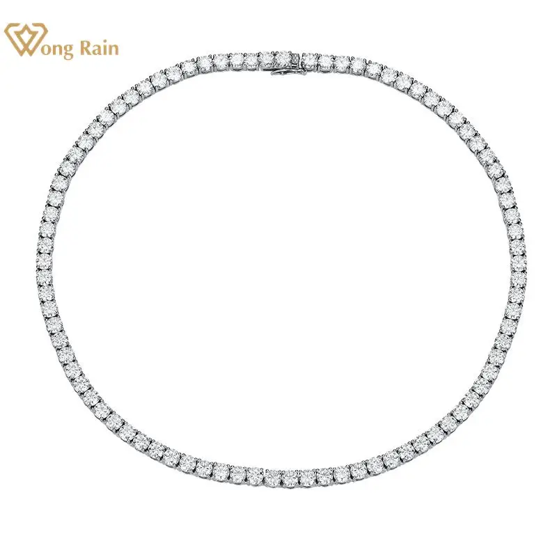 

Wong Rain Hip Hop 925 Sterling Silver VVS D Color 5 MM Real Moissanite Diamonds Gemstone Tennis Chain Necklace Fine Jewelry GRA