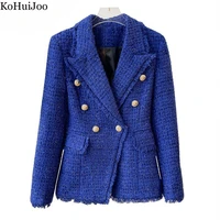kohuijoo suit coat for women 2022 autumn fashion vintage slim double breasted tweed woolen blazer coat fringed design jacket