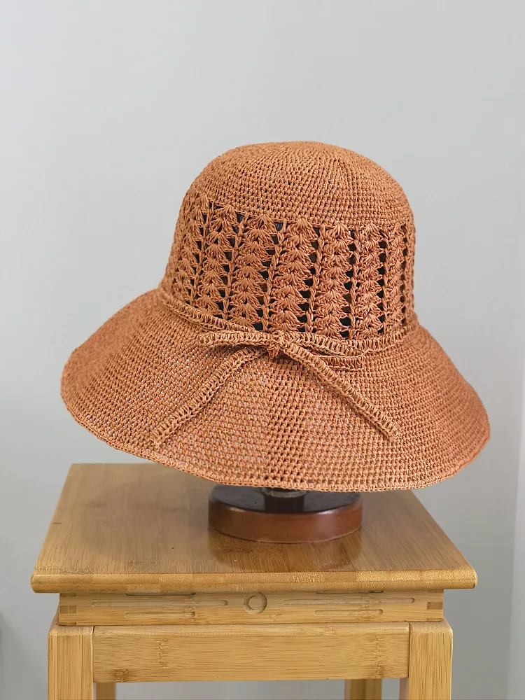 

202202-xuxu-2509264 wholesale new summer handmade paper hollow out lady wide brim bucket cap women leisure hat
