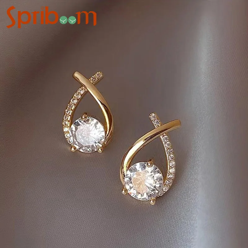 

Water Drop Zircon Stud Earrings for Women Fashion Cross Earring Classic Elegant Jewelry Wedding Party Female Accessories Gift
