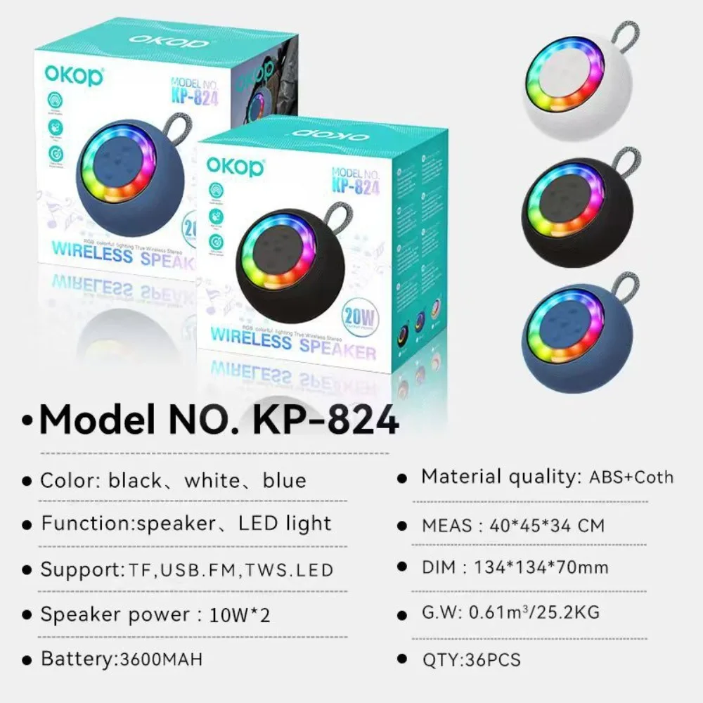 Bluetooth-динамик OKOP, портативный уличный RGB окружающий свет, сверхдлительный срок службы батареи, небольшой настольный динамик, функция вызова TWS (art.: 3920d353290bd) - 3920d353290bd