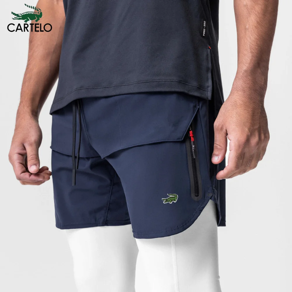 

CARTELO Men Shorts Summer Jogging Double Layered 2 in 1 Gym Shorts Quick Drying Breathable Track Field Sports Shorts Male