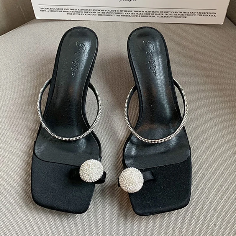 

Женские сандалии 2022, туфли-лодочки, шлепанцы, обувь на низком каблуке, пикантные туфли с открытым носком, обувь на каблуке Стразы для женщин, ...