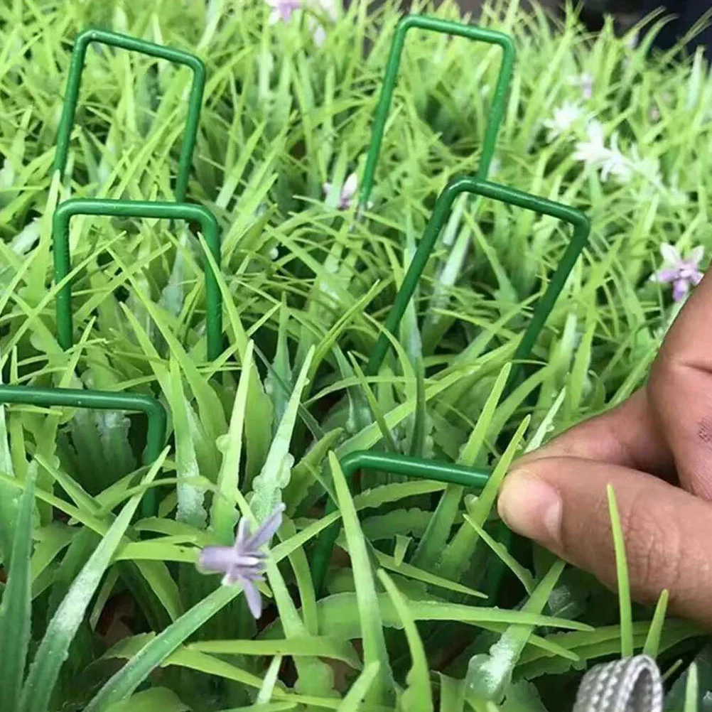 

50 Pcs Decorations Green Lawn U-shaped Stakes Turf Landscape Pegs Metal Galvanized Wire Ground Gaskets Fixing Tools