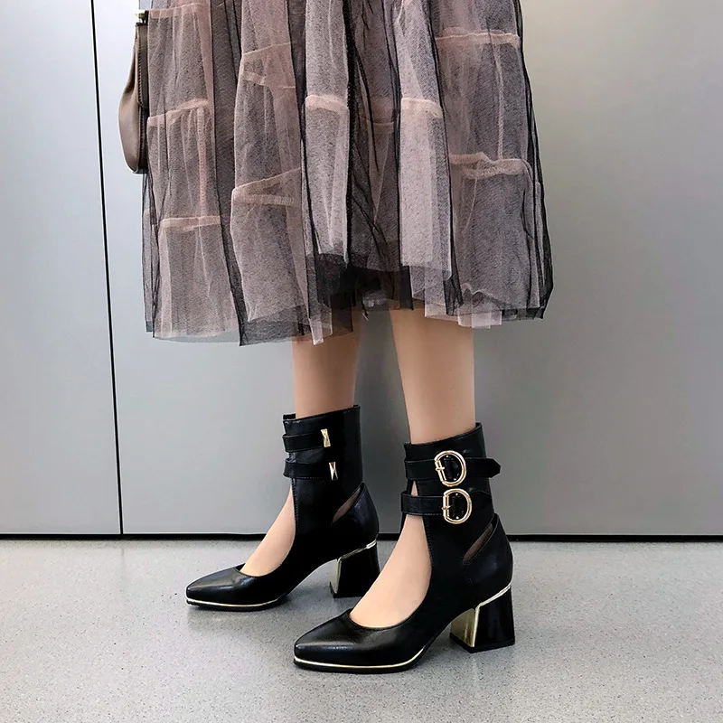 Metal Thick High Heels Summer Woman Sandals Boots Size 32-48 Profession Women's Pumps Shoes Hollow Belt Buckles Sexy Dress Shoes