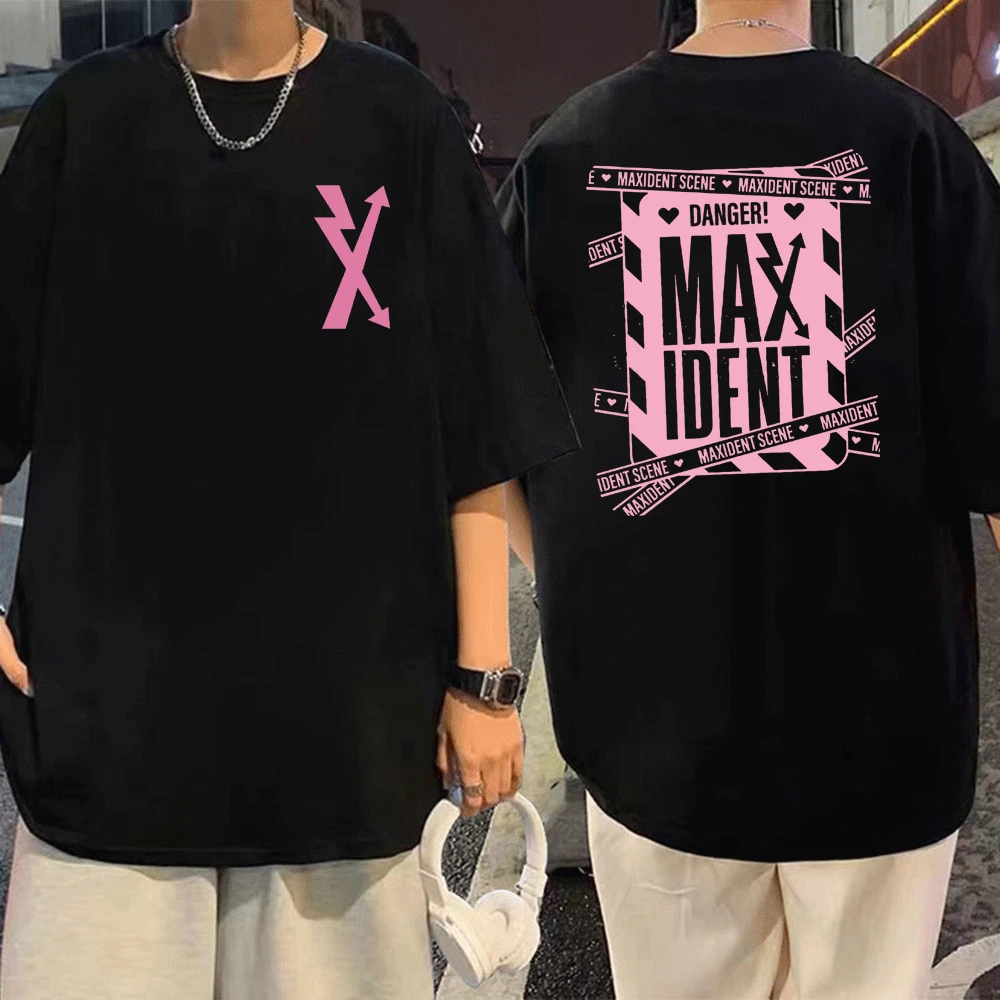 

Kpop Korean Fashion Stray Kids Maxident T Shirt Double Sided Graphics Print T-shirt Summer Oversized Short Sleeve Cotton T-shirt