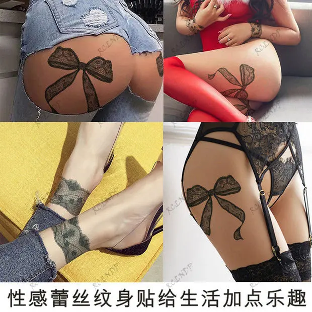 Водостойкая Временная тату-наклейка бант узел Сексуальная кружевная бабочка
