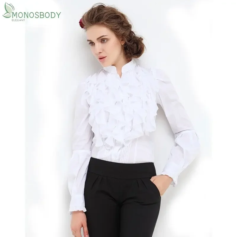 Элегантная шифоновая блузка с оборками рубашка женские деловые рубашки для