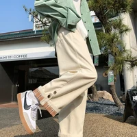 men casual loose staight pants cuffs neutral elastic waist sports trousers streetwear 4 colors spring fashion corduroy pants