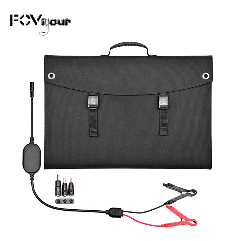

2023NEW Fovigour 120W Portable Foldable ECTFE Solar Panel Charger with Dual USB Ports & 18V DC Output for Phone RV Boat Lapt