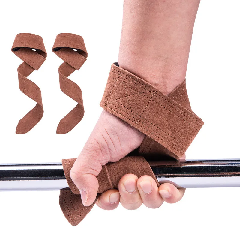 

Lifting Leather Straps Wrist Weight Fitness Slip Training Straps Bodybuilding Gym With Cowhide Lifting Non Grip Bands Pull-ups