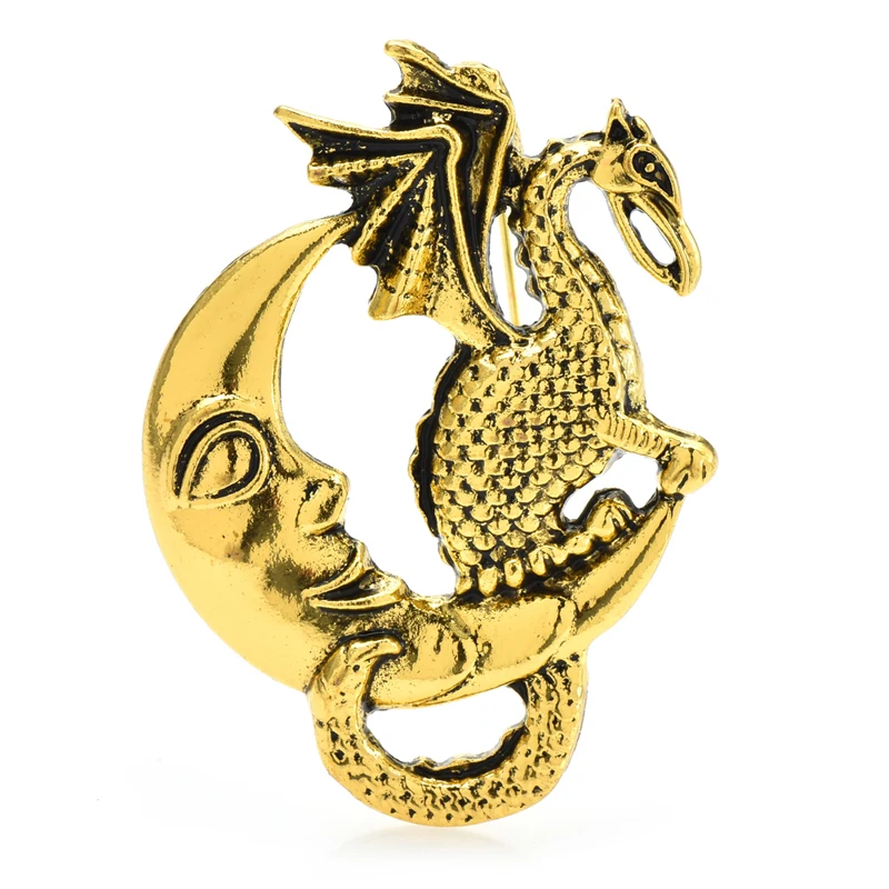 

Wuli&baby Sitting Moon Dragon Brooches For Women Unisex Vintage Lovely Animal Spirits Party Casual Brooch Pin Gifts