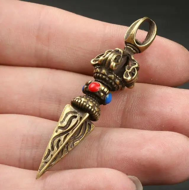 Китайская Бронзовая Изысканная Статуэтка Phurba держатель для кинжала Xiangmo-chu кулон