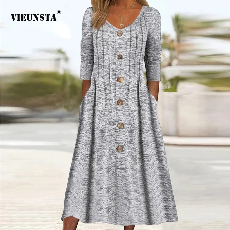 

Vestidos 2023 Spring And Summer Women's Fashion Casual Dresses Street Style Elegant V-Neck Five-Quarter Sleeve Waist Dresses XXL