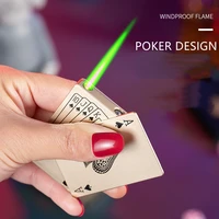 creative metal windproof green flame poker cigarette lighter extra thin straight flush inflatable butane lighter gadget for men