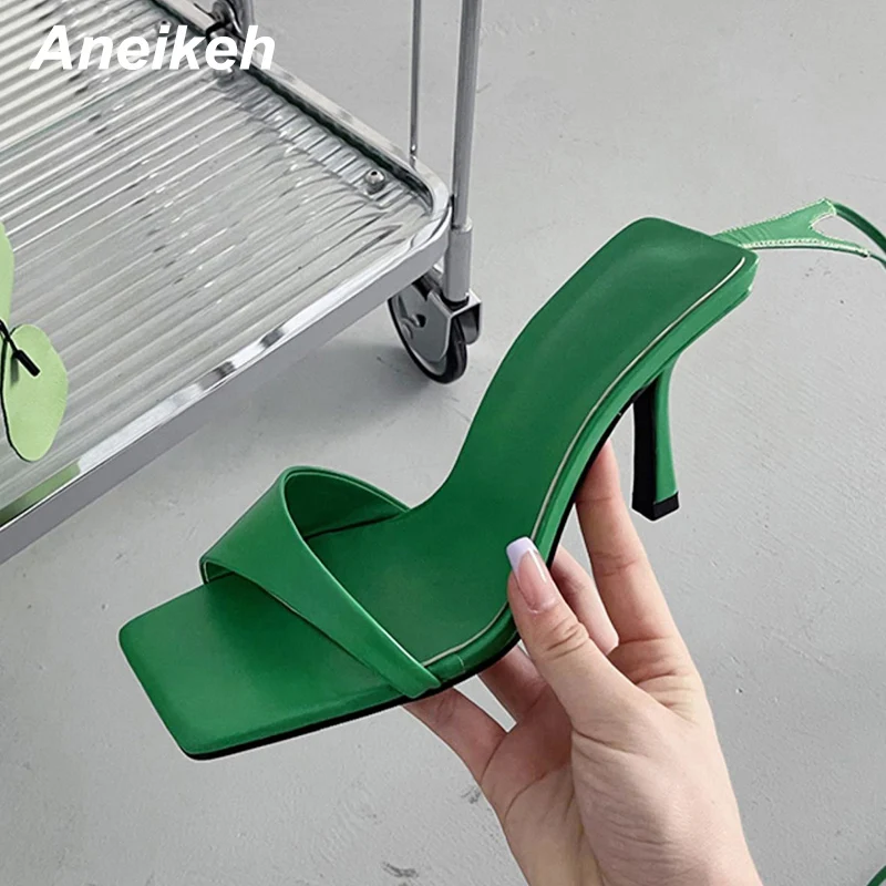 

Aneikeh 2022 Summer New Fashion Narrow Band Square Open Toe Thin High Heel Ankle Cross-Tied Women Sandals Concise Lace Up Pumps