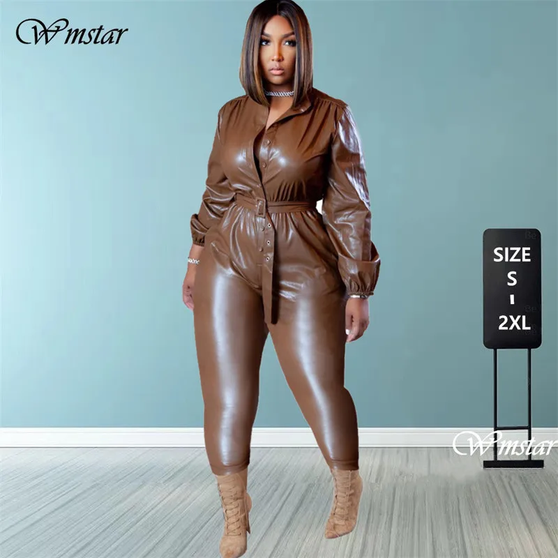 

Women's Clothing Umpsuits&Rompers New Style PU Overalls for Women Long Sleeve Bodycon One Piece Outfit Wholesale Dropshipping