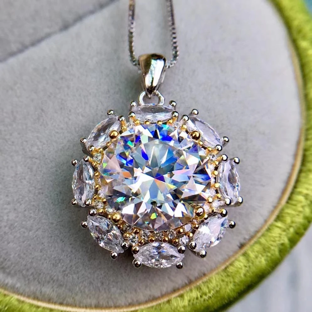 Passed Diamond Test 5ct Yellow Moissanite Round Shape Pendant S925 Sterling Silver Couple Engagement Necklaces Luxury Jewelry |