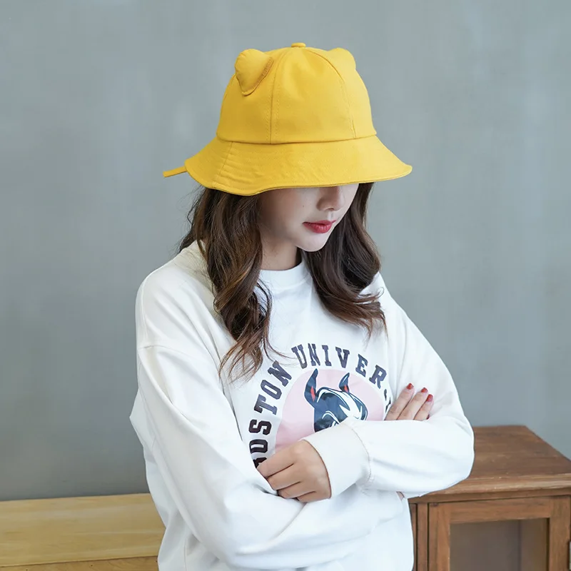 

Cartoon Cat Ear Bucket Hat Women Summer Cute Panama Hat with Ears Children Bob Animal Hip Hop Caps Cotton fishing Fisherman Hat