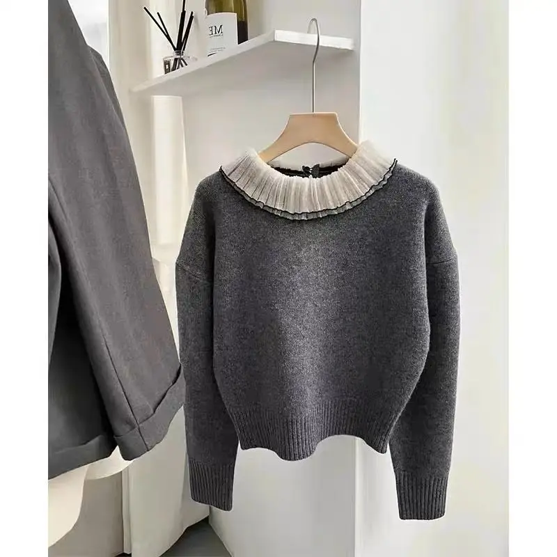 

Letter Cashmere Blended Sweater Solid Zipper Sweater roupas femininas atacado barato long sleeve top Polyester O-Neck