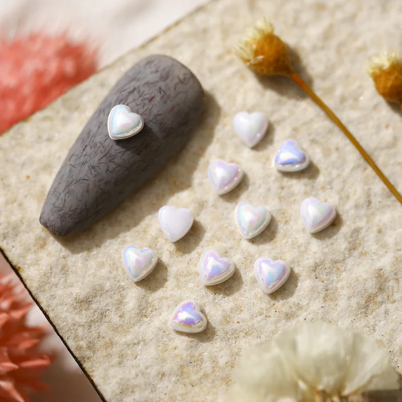 

50pcs Japanese nail art ceramic small peach heart super small plating color AB love white pearl nail 3D decoration