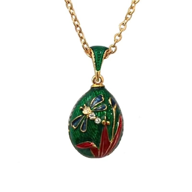 

Hottest Enamel HandMade Jewelry Brass Vintage Egg Pendant Charm Crystal Rhinestone Necklace Gift To Women Free Shipping 2019
