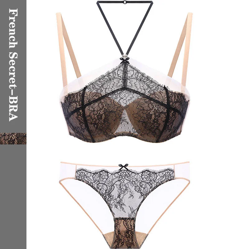 

French Secret Thin Small Breast Push up Underwear Women's Sexy Lace Tube Top Bra Set bra for women seamless bra
