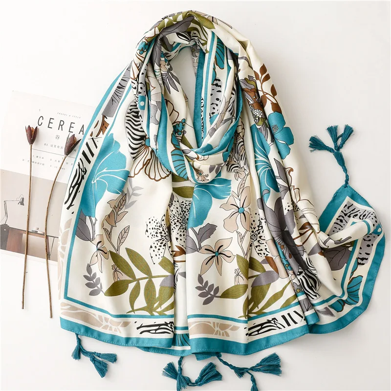 

Women Silk Spring Scarf Ethnic Sstyle Beach Shawl 180*90cm Tassel Shawl Scarves Fashion Print Hijab Scarfs Female Hijab