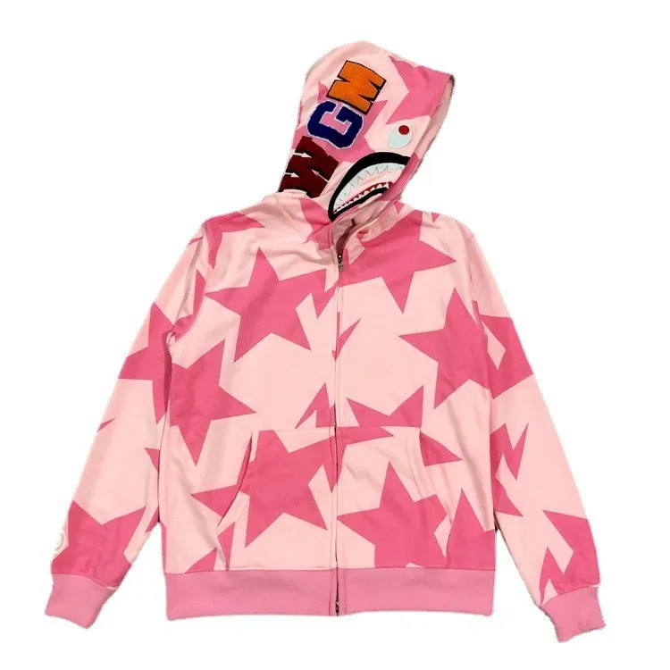 

100%Cotton Embroidery Bape Shark Classic Camouflage Hoodie New High Quality Zipper Sports Jacket For Men Women Hip-hop Oversize