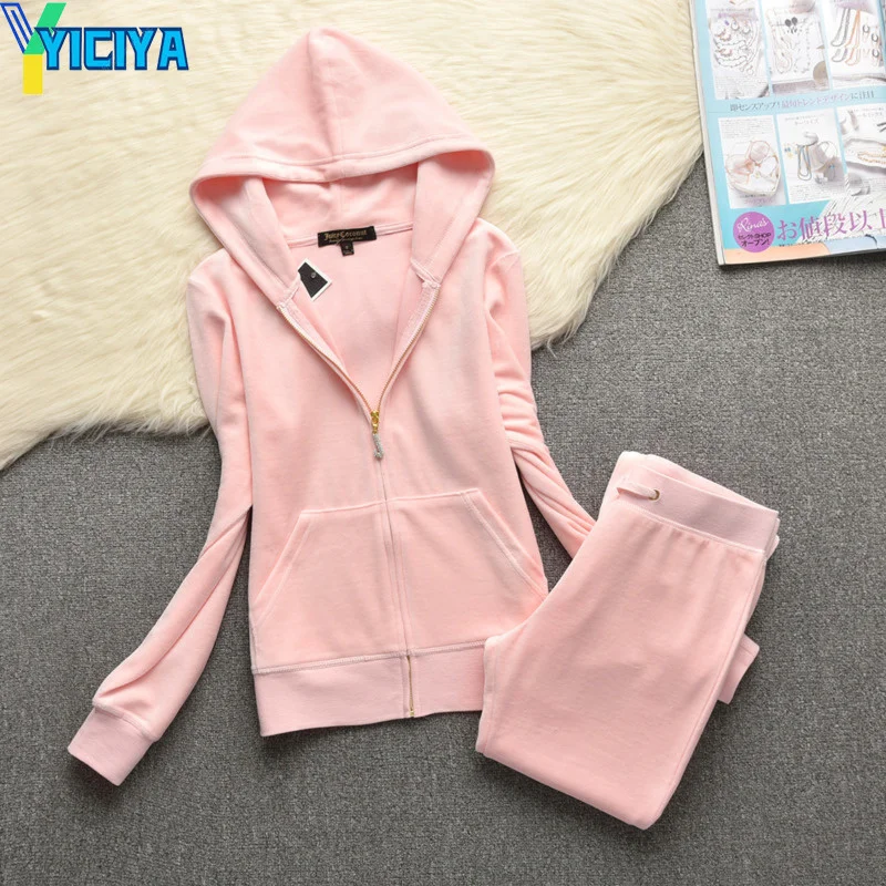 YICIYA Women's Velour Pants Jogging Pants Women Set 2022 Spring Sports Pants Two Piece Hooded Velvet Suits Woman Flared Trousers