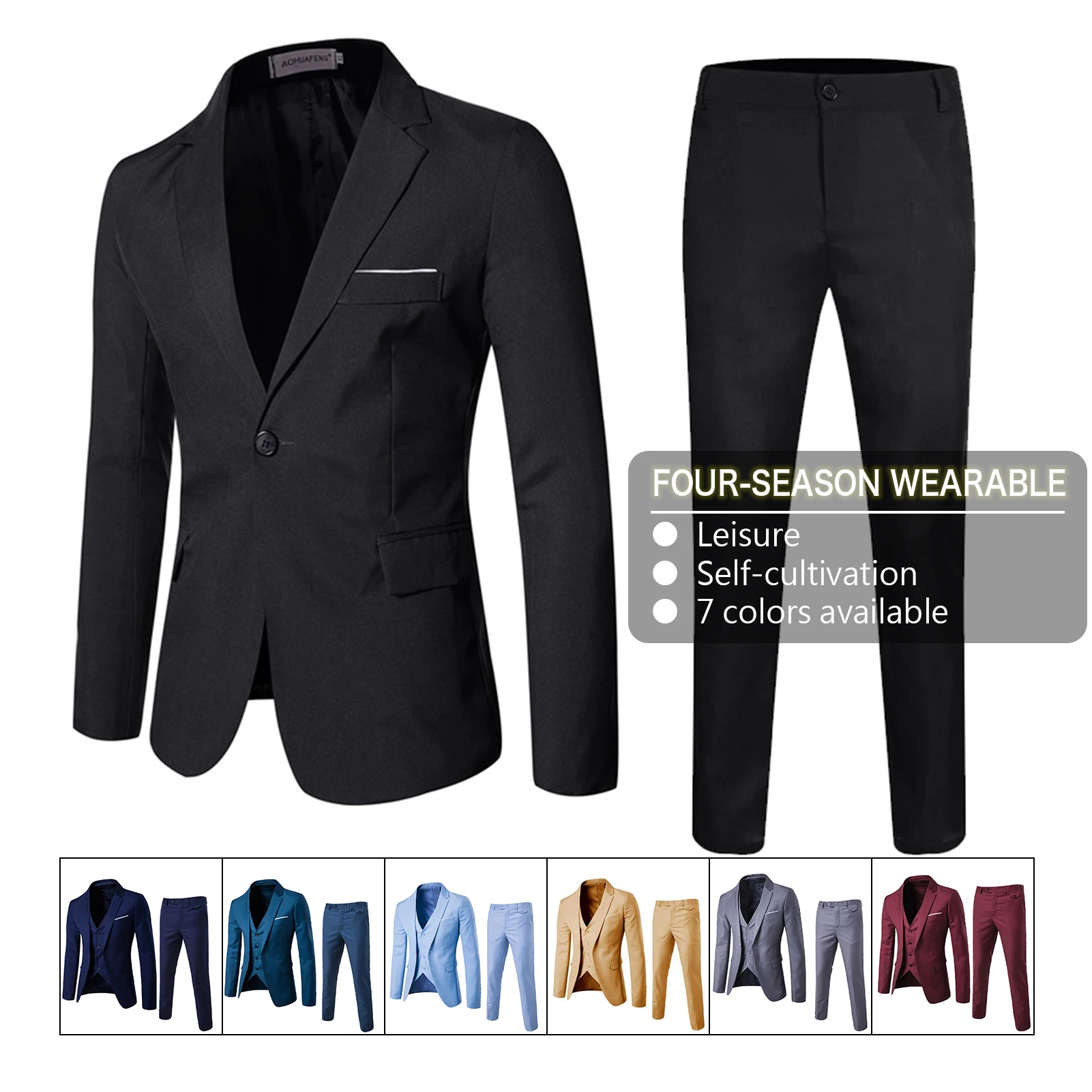 

Spring Summer Groomsmen Male Two-piece Full Men's Suit Set Casual Wedding Nightclub Slim Fit Black Blazer for Men Free Shipping
